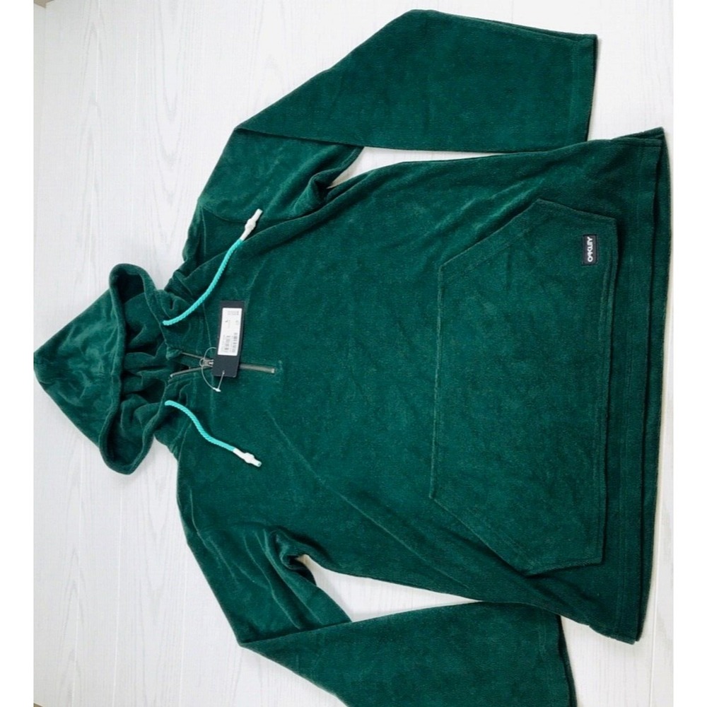 New Oakley 1/4 Zip Hoodie Mens Large Green Terrycloth Dawney Pockets Drawstring